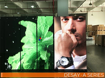 Desay A Series LED poster for indoor and outdoor use with mobile, wall, and ceiling mounting, perfect for corporate and retail environments.