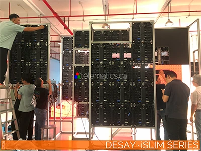 Desay iSlim Series lightweight LED panels with 40x40mm extrusion frames for double-face designs, cubes, and column installations.