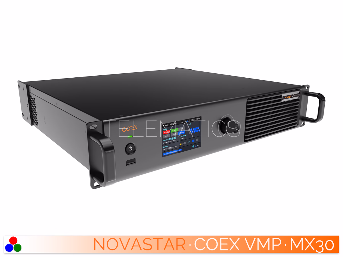The Art Of Control · NovaStar COEX Series · Telematics Canada Front-left perspective of the NovaStar MX30 chassis and TFT screen.