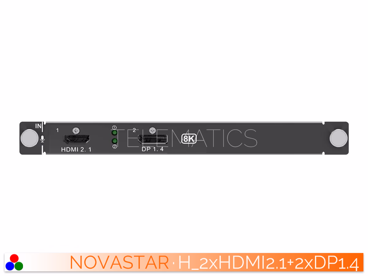 The Art Of Control · NovaStar H Series · Telematics Canada Front view of the NovaStar H-Series 1x HDMI 2.1 and 1x DP 1.4 input card module.