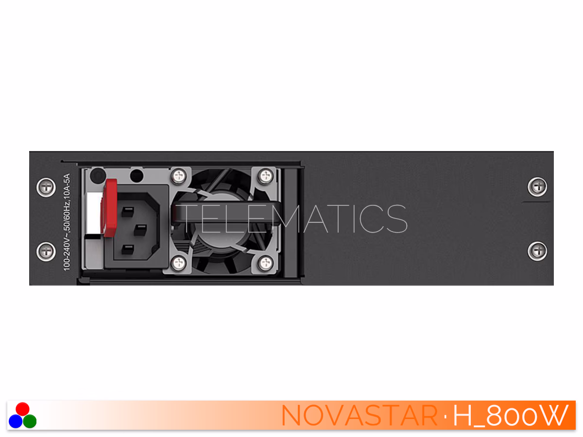 The Art Of Control · NovaStar H Series · Telematics Canada Front view of the NovaStar H-Series 800W power supply module.