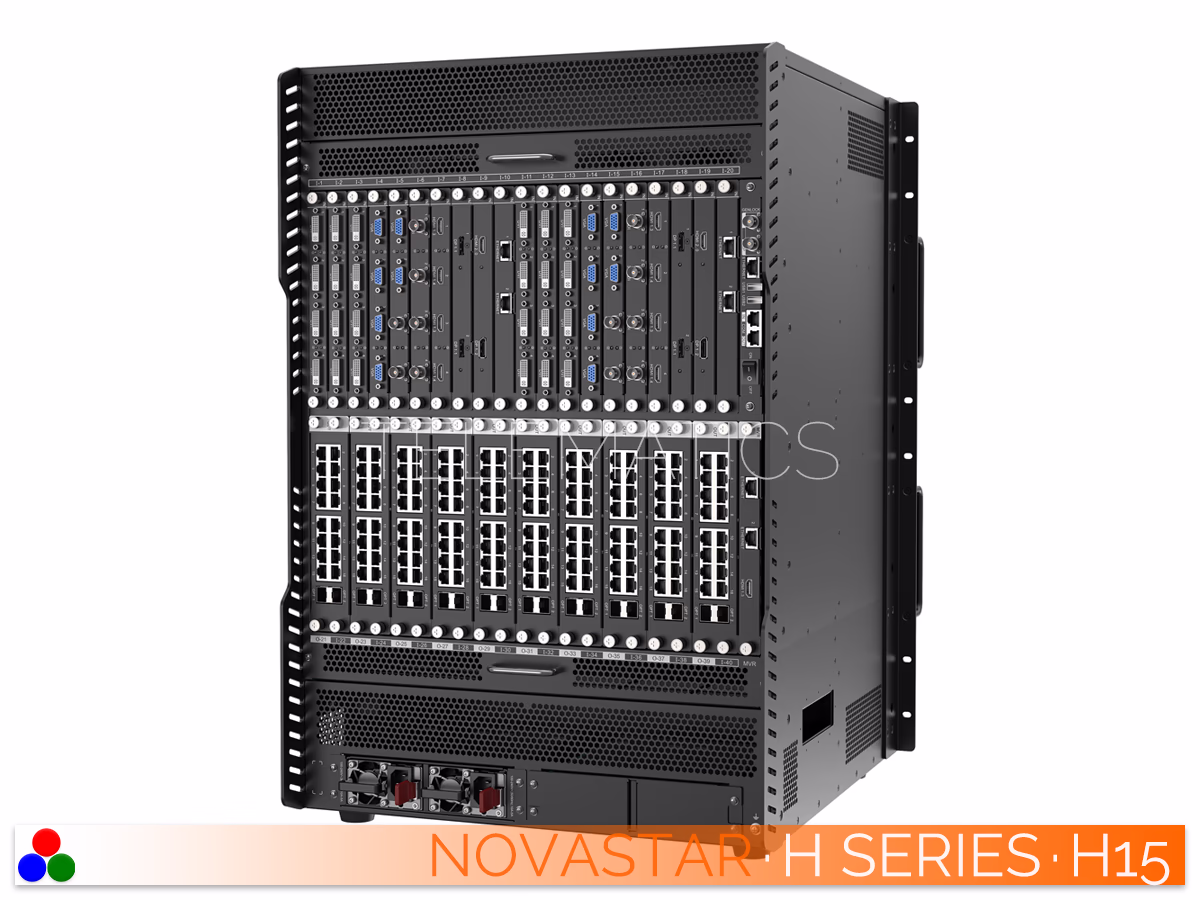 The Art Of Control · NovaStar H Series · Telematics Canada Angled right front view of the NovaStar H15 video wall splicer highlighting the front panel design and side cooling ventilation.
