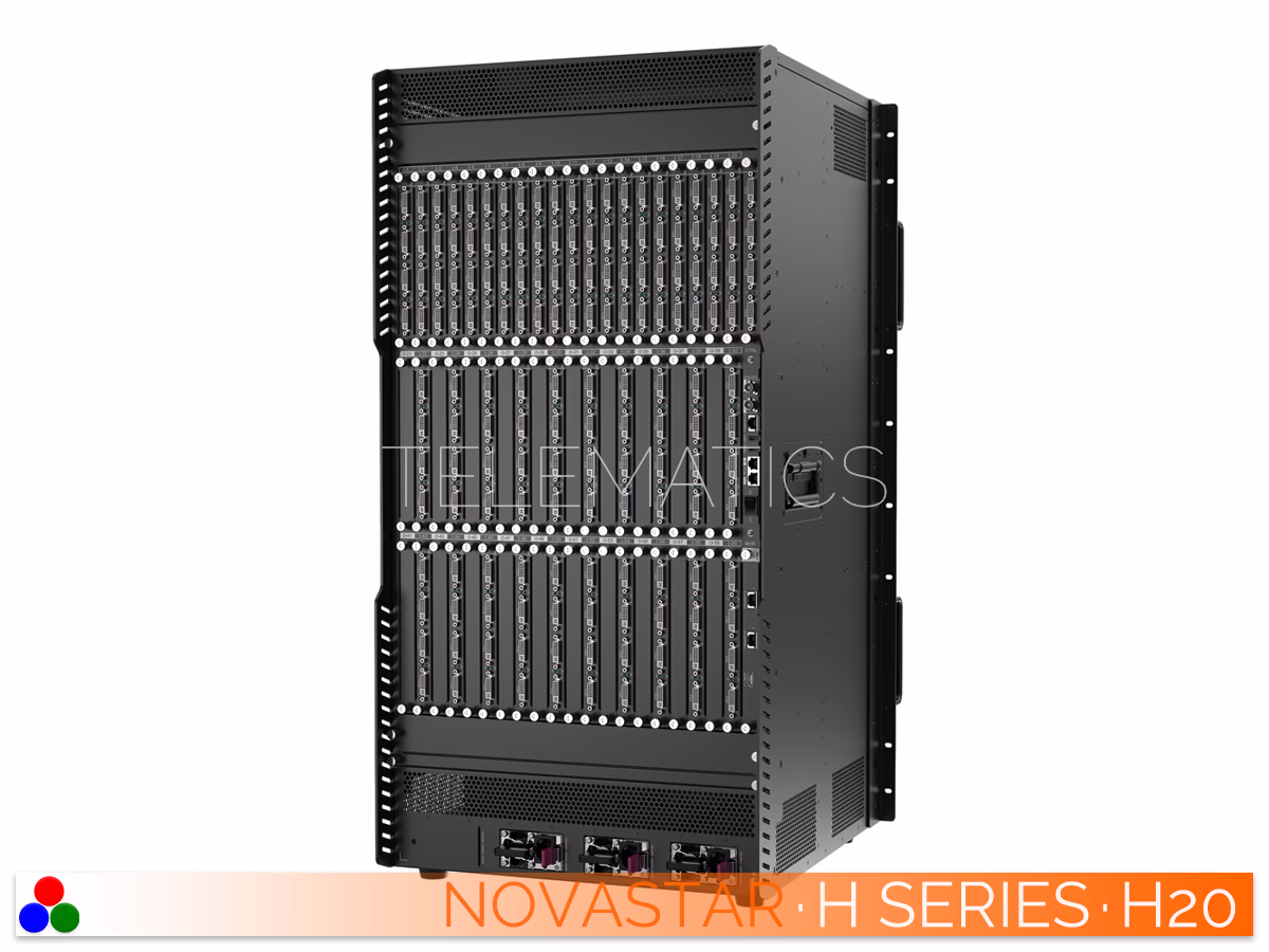 The Art Of Control · NovaStar H Series · Telematics Canada Angled right front view of the NovaStar H20 video wall splicer highlighting the front panel design and extensive side cooling ventilation.