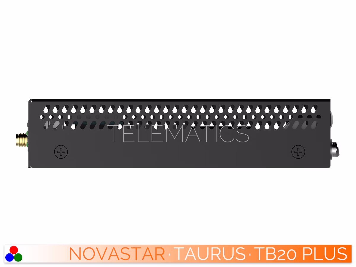 The Art Of Control · NovaStar Taurus Series · Telematics Canada Left side profile of the NovaStar TB20 Plus casing detailing the heat dissipation ventilation.