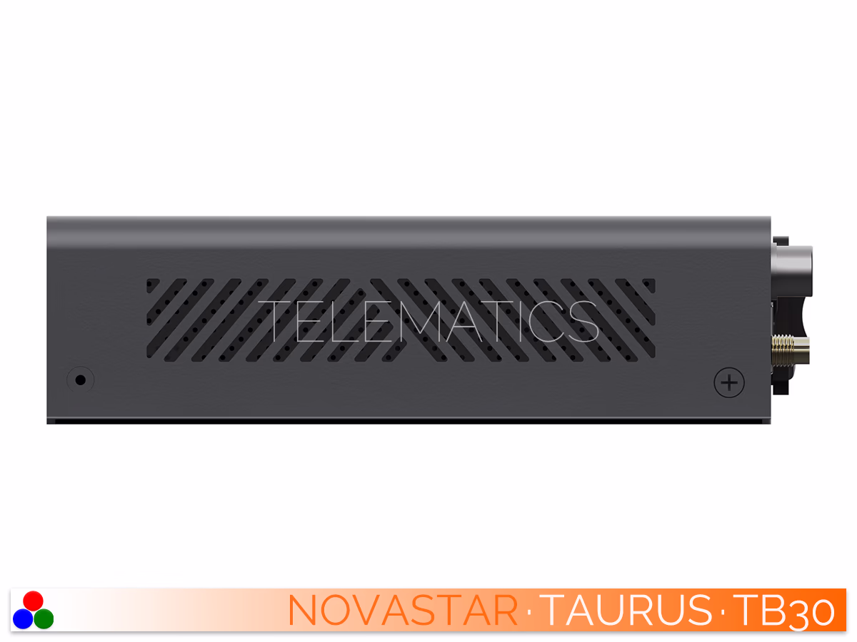 The Art Of Control · NovaStar Taurus Series · Telematics Canada Side profile of the NovaStar Taurus TB30 hardware enclosure displaying the diagonal heat dissipation vents.