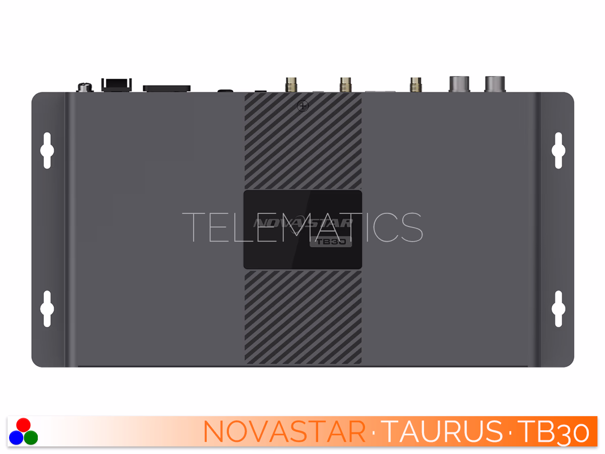 The Art Of Control · NovaStar Taurus Series · Telematics Canada Top-down view of the NovaStar Taurus TB30 enclosure featuring central branding and diagonal surface cooling vents.