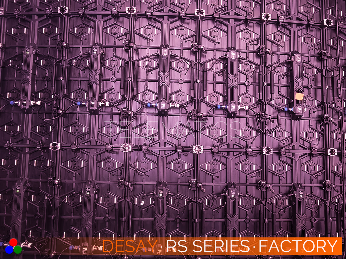 The Art Of LED · Desay RS Series · Telematics Canada Close-up detail of the rear panel architecture on the Desay RS Series, focusing on the accessible power boxes and modular latches designed for quick on-site maintenance.