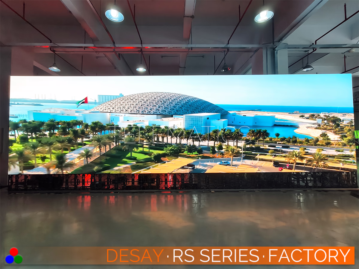 The Art Of LED · Desay RS Series · Telematics Canada Comprehensive visual quality test on a Desay RS Series rental screen, ensuring no dead pixels or color shifts occur during full-white and full-color cycle modes.