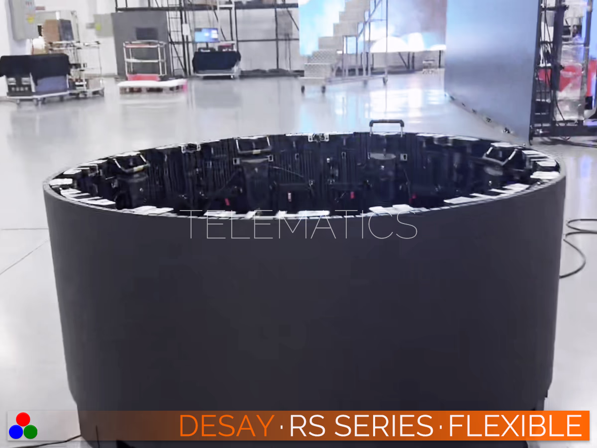 The Art Of LED · Desay RS Series · Telematics Canada Convex LED video ring assembly on the factory floor, illustrating the smooth outer surface created by Desay RS Series flexible modules.