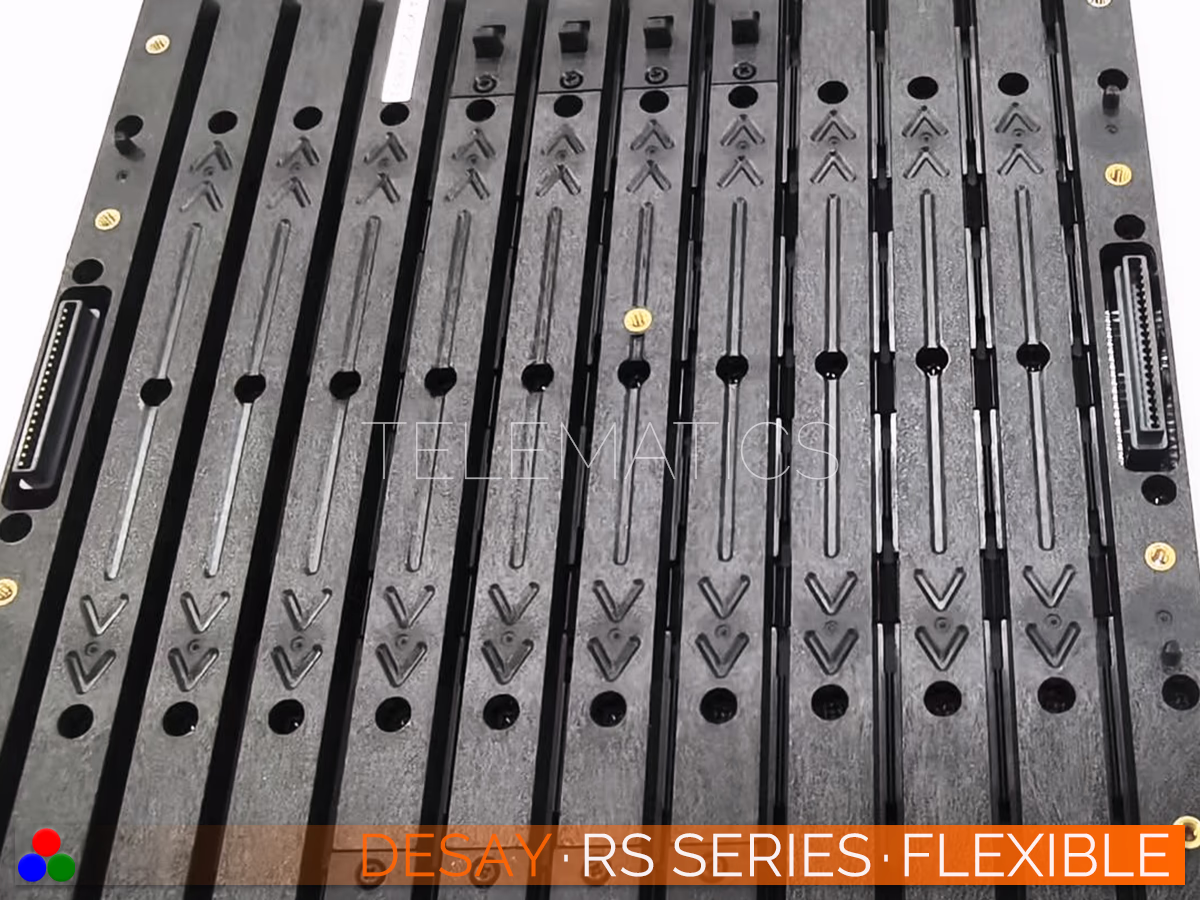 The Art Of LED · Desay RS Series · Telematics Canada Close-up of the magnetic alignment points and high-density data connection ports on the Desay RS Series unit, incorporating user-friendly NovaStar control software compatibility.