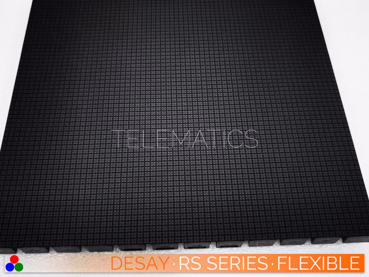 The Art Of LED · Desay RS Series · Telematics Canada Front surface of the Desay RS Series flexible LED module, featuring high-contrast black LEDs for superior image depth on curved screens.