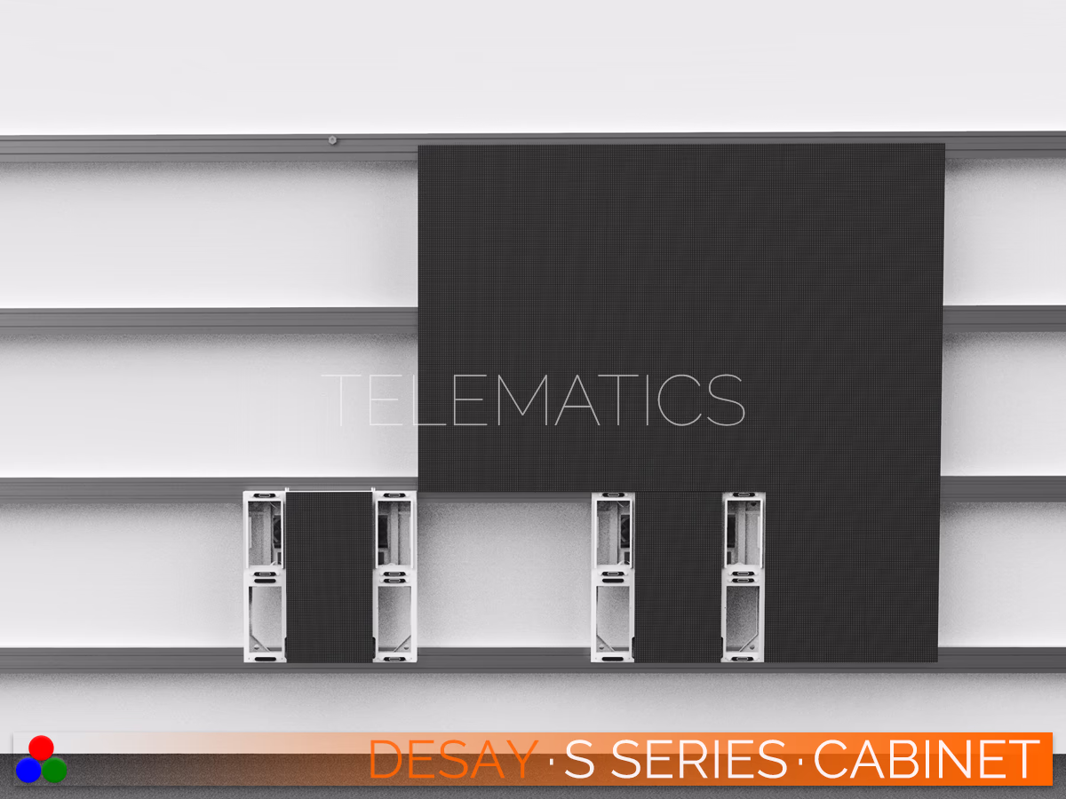 The Art Of LED · Desay S Series · Telematics Canada Desay S Series outdoor LED display cabinet front view showing the modular SMD pixel layout for custom fixed installations.